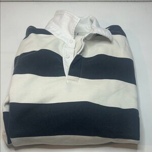 Zara Men's Rugby Polo Shirt - Navy and White Stripes